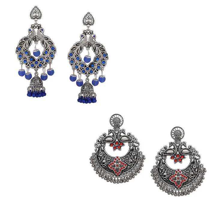 Earrings Yellow Chimes Combo of 2 Pairs Ethnic Silver Oxidised Floral Design Beads Studded Stones Chandbali Jhumka Earrings for Women and Girls medium YCTJERCHNDNGLRCBLRD red blue Yellow Chimes Earrings Yellow Chimes Combo of 2 Pairs Ethnic Silver Oxidised Floral Design Beads Studded Stones Chandbali Jhumka Earrings for Women and Girls medium YCTJERCHNDNGLRCBLRD red blue Yellow Chimes