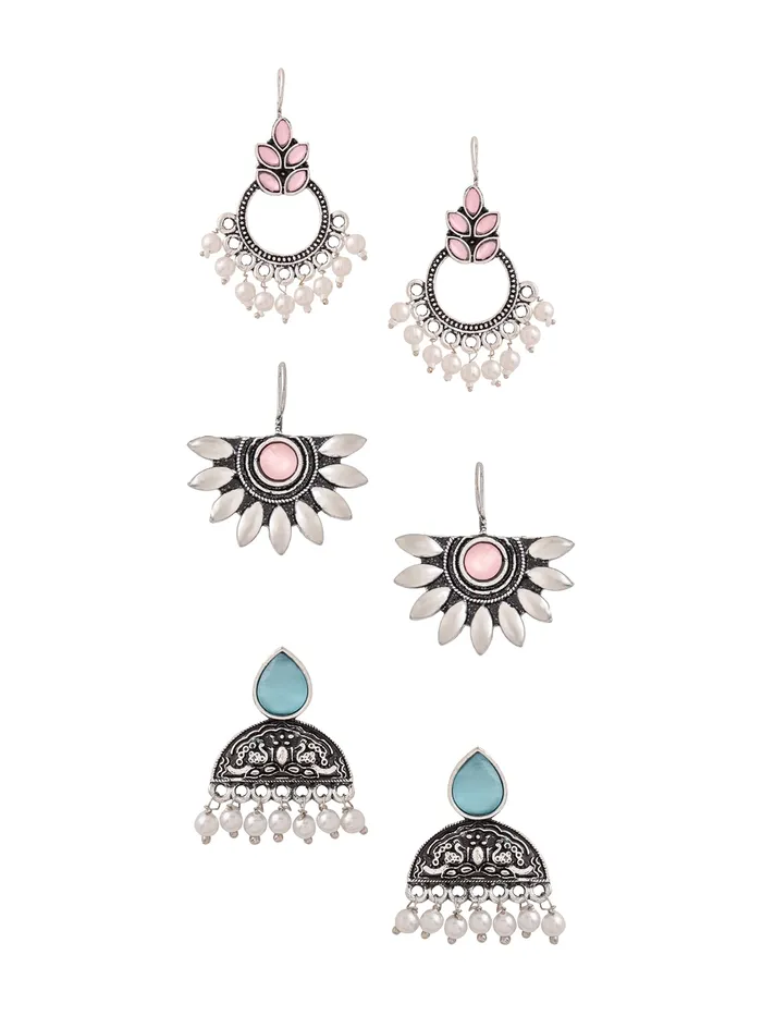 Earrings Yellow Chimes Combo Silver Oxidised Drop Earrings with Multicolor Stones 3 Pairs Lightweight Silver Earrings Yellow Chimes Combo Silver Oxidised Drop Earrings with Multicolor Stones 3 Pairs Lightweight Silver