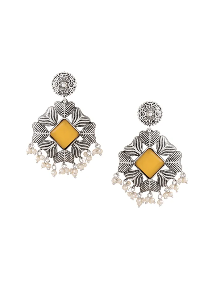 Earrings Yellow Chimes Copper Oxidised Dangler Earrings Silver Plated Design with Yellow Stone Elegant Gift 68 cm Earrings Yellow Chimes Copper Oxidised Dangler Earrings Silver Plated Design with Yellow Stone Elegant Gift 68 cm