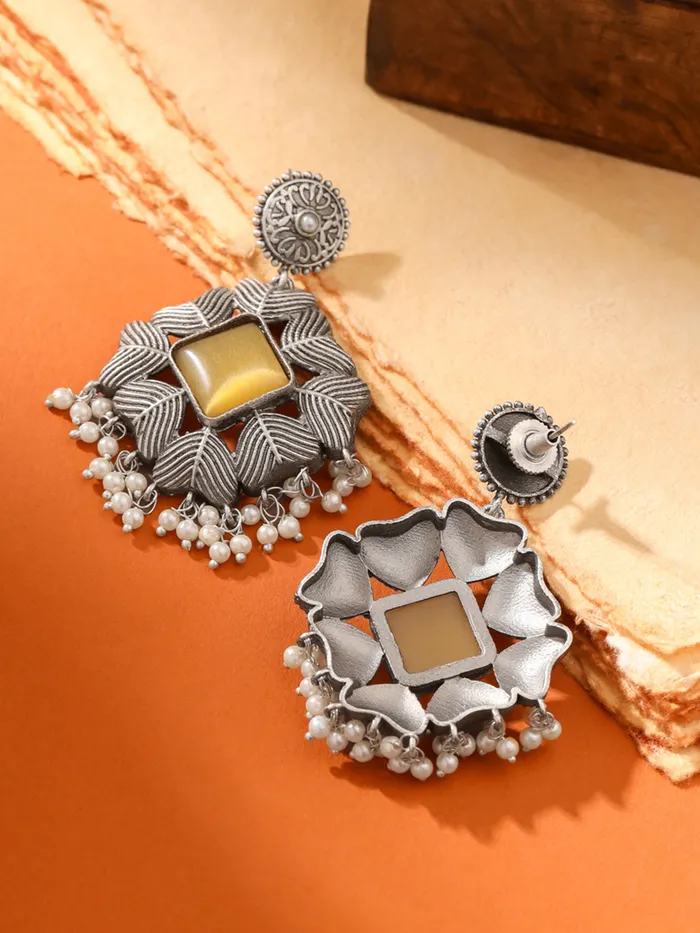 Earrings Yellow Chimes Copper Oxidised Dangler Earrings Silver Plated Design with Yellow Stone Elegant Gift 68 cm
