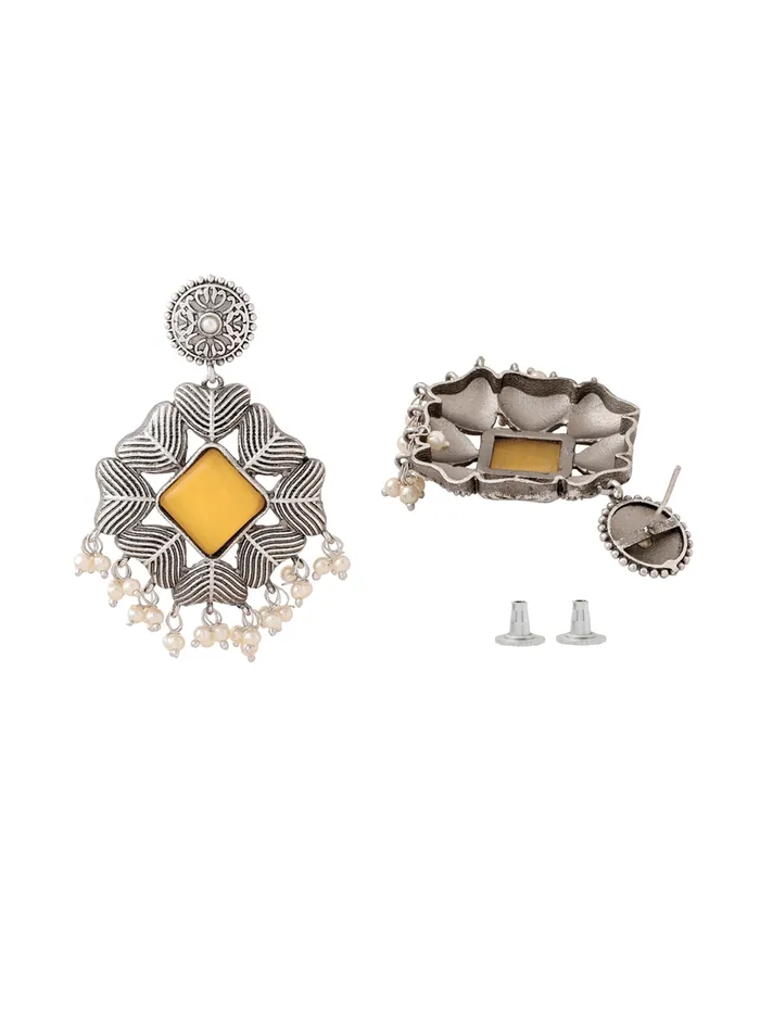 Earrings Yellow Chimes Copper Oxidised Dangler Earrings Silver Plated Design with Yellow Stone Elegant Gift 68 cm