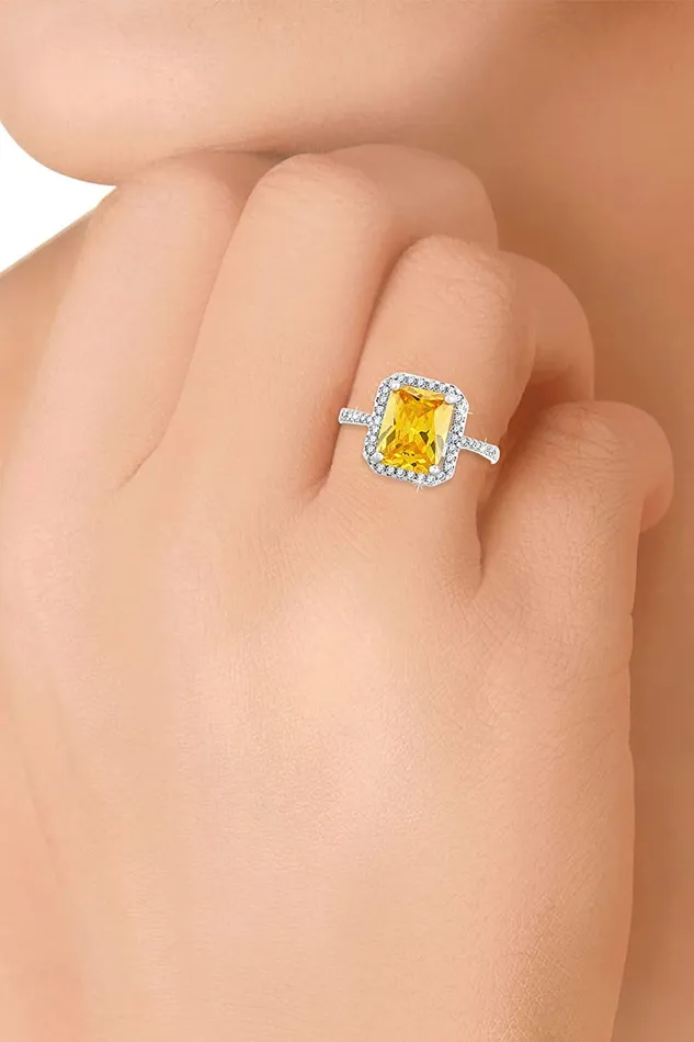 Earrings Yellow Chimes Crystal Rings For Women Topaz Stone Square Shaped Ring For Women Rhodium Plated Finger Ring for Girls Birthday Gift For Girls Women Anniversary Gift for Wife Yellow Chimes