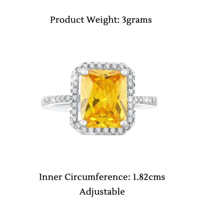 Earrings Yellow Chimes Crystal Rings For Women Topaz Stone Square Shaped Ring For Women Rhodium Plated Finger Ring for Girls Birthday Gift For Girls Women Anniversary Gift for Wife Yellow Chimes