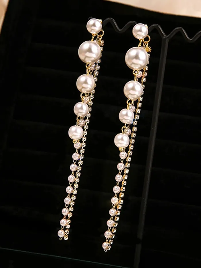 Earrings Yellow Chimes Earrings for Women and Girls Fashion White Pearl Dangler Earrings Gold Plated Long Chain Hanging Pearl Dangler Earrings Birthday Gift for Girls Women Yellow Chimes