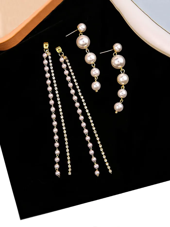 Earrings Yellow Chimes Earrings for Women and Girls Fashion White Pearl Dangler Earrings Gold Plated Long Chain Hanging Pearl Dangler Earrings Birthday Gift for Girls Women Yellow Chimes