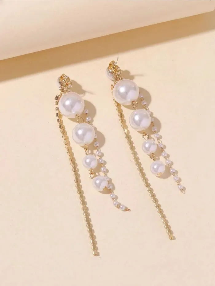 Earrings Yellow Chimes Earrings for Women and Girls Fashion White Pearl Dangler Earrings Gold Plated Long Chain Hanging Pearl Dangler Earrings Birthday Gift for Girls Women Yellow Chimes