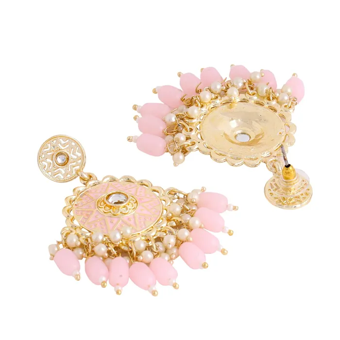 Earrings Yellow Chimes Earrings for Women and Girls Meenakari Chandbali Gold Plated Pink Meenakari Chandbali Earrings Birthday Gift for girls and women Anniversary Gift for Wife Yellow Chimes