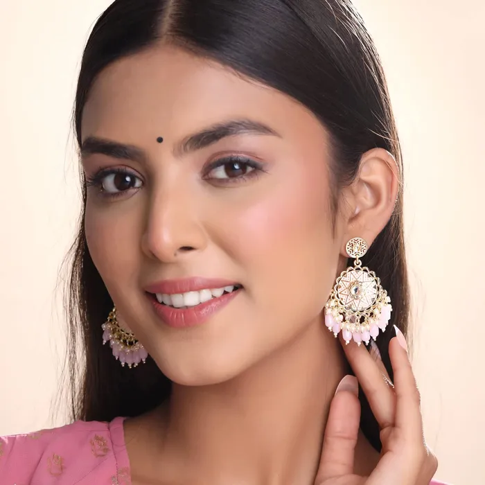 Earrings Yellow Chimes Earrings for Women and Girls Meenakari Chandbali Gold Plated Pink Meenakari Chandbali Earrings Birthday Gift for girls and women Anniversary Gift for Wife Yellow Chimes