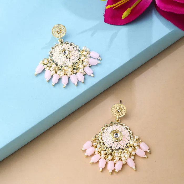 Earrings Yellow Chimes Earrings for Women and Girls Meenakari Chandbali Gold Plated Pink Meenakari Chandbali Earrings Birthday Gift for girls and women Anniversary Gift for Wife Yellow Chimes