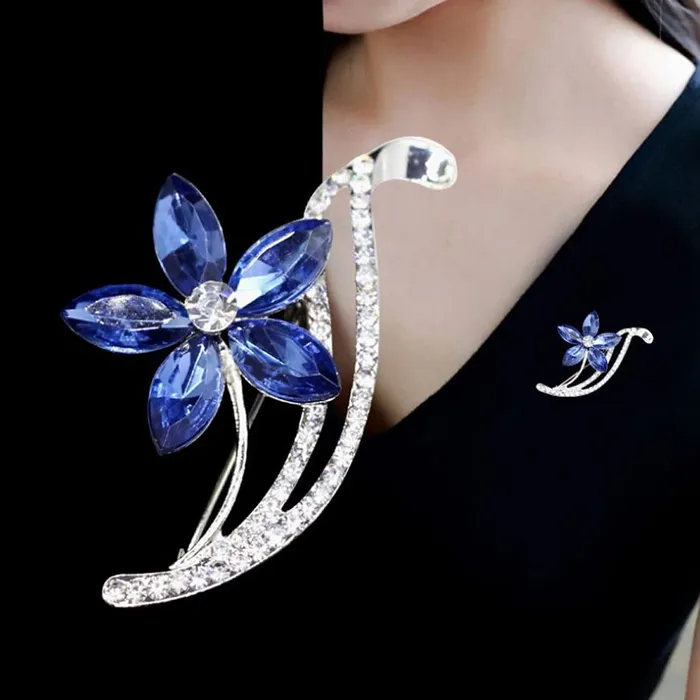 Earrings Yellow Chimes Elegant Latest Fashion Combo of 2 PCs Shawl Sweater Clip Blue Rose Gold Flower Crystal Brooch for Women and Girls Medium Yellow Chimes