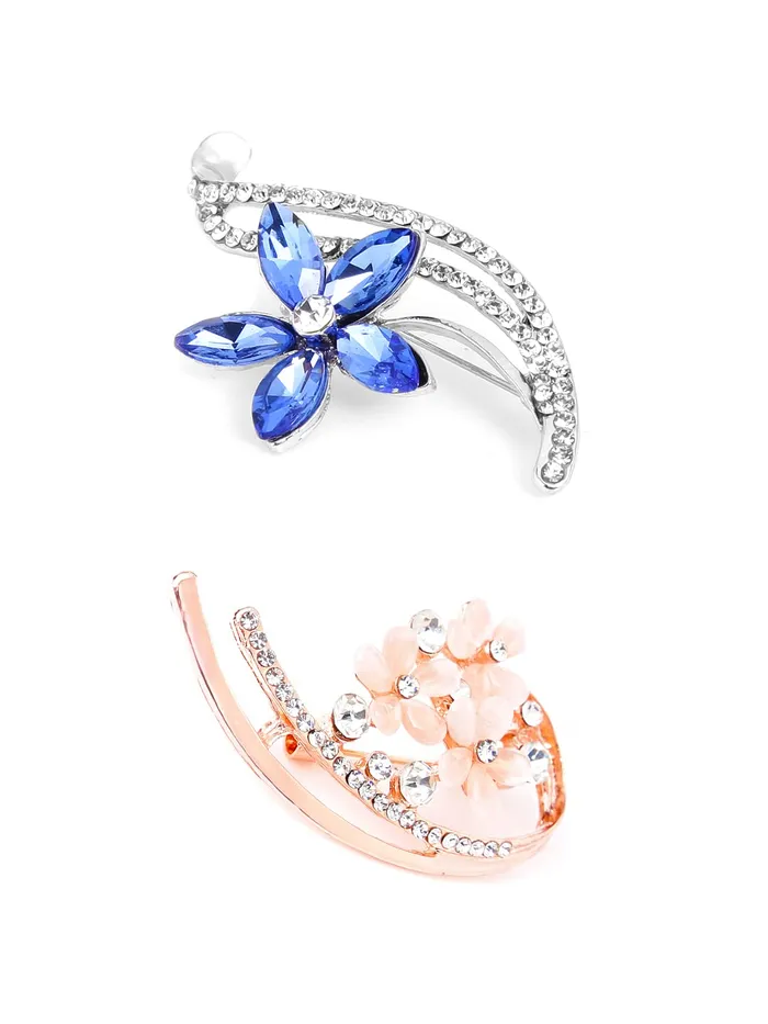 Earrings Yellow Chimes Elegant Latest Fashion Combo of 2 PCs Shawl Sweater Clip Blue Rose Gold Flower Crystal Brooch for Women and Girls Medium Yellow Chimes