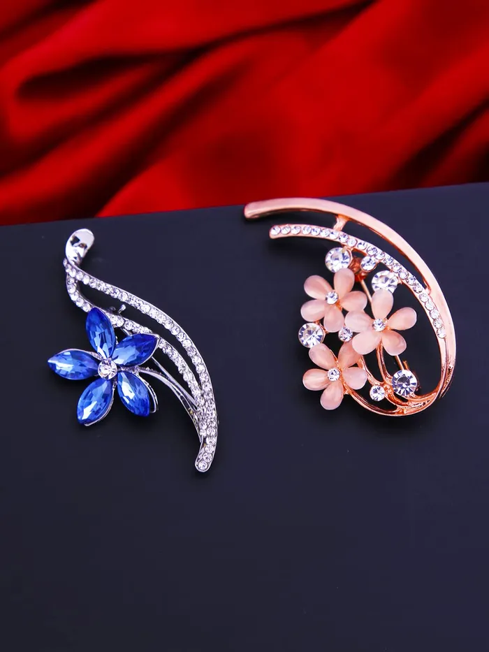 Earrings Yellow Chimes Elegant Latest Fashion Combo of 2 PCs Shawl Sweater Clip Blue Rose Gold Flower Crystal Brooch for Women and Girls Medium Yellow Chimes