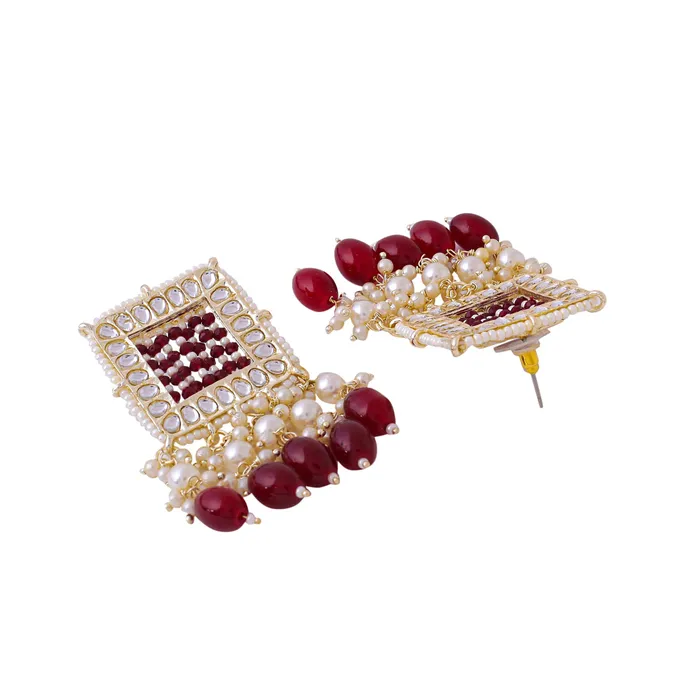 Earrings Yellow Chimes Jewellery Set for Women and Girls Kundan Necklace Set Gold Plated Maroon Beads Drop Kundan Choker Necklace Set Birthday Gift for girls and women Anniversary Gift for Wife Yellow Chimes