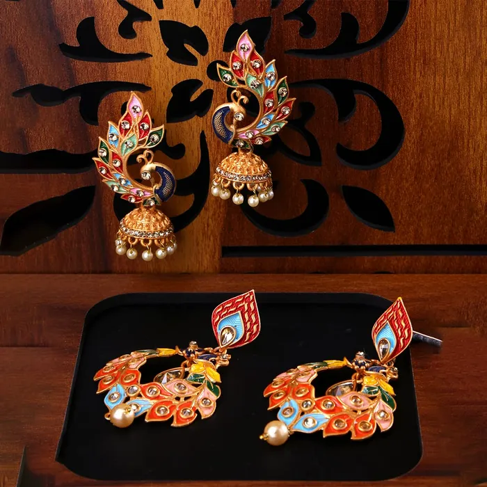 Earrings Yellow Chimes Kairangi Earrings for Women and Girls Muticolor Meenakari Drop Gold Plated Earring Set Peacock Shaped Jhumki Combo Earrings Birthday Gift for Girls and Women Anniversary Gift for Wife