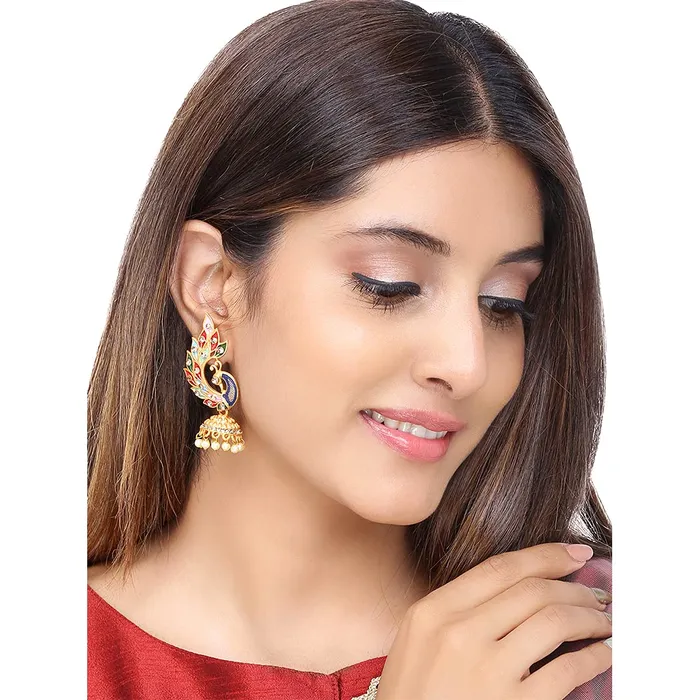 Earrings Yellow Chimes Kairangi Earrings for Women and Girls Muticolor Meenakari Drop Gold Plated Earring Set Peacock Shaped Jhumki Combo Earrings Birthday Gift for Girls and Women Anniversary Gift for Wife