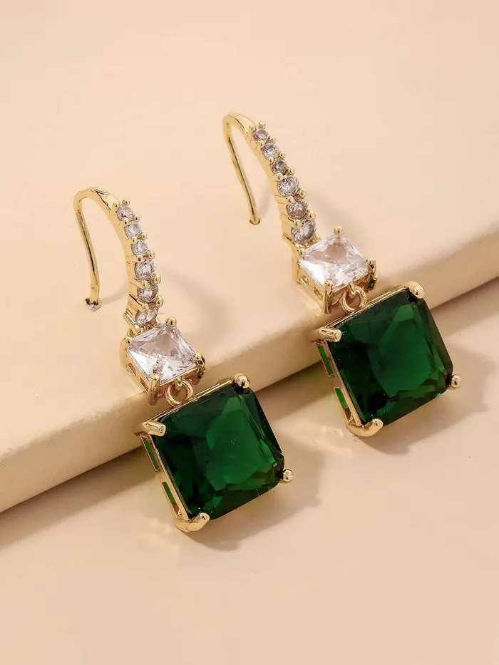 Earrings Yellow Chimes Kairangi Earrings For Women Green Color Crystal Studded Huggie Hoop With Rectangular Drop Earrings For Women and Girls Earrings Yellow Chimes Kairangi Earrings For Women Green Color Crystal Studded Huggie Hoop With Rectangular Drop Earrings For Women and Girls