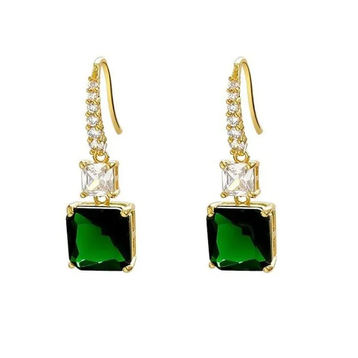 Earrings Yellow Chimes Kairangi Earrings For Women Green Color Crystal Studded Huggie Hoop With Rectangular Drop Earrings For Women and Girls