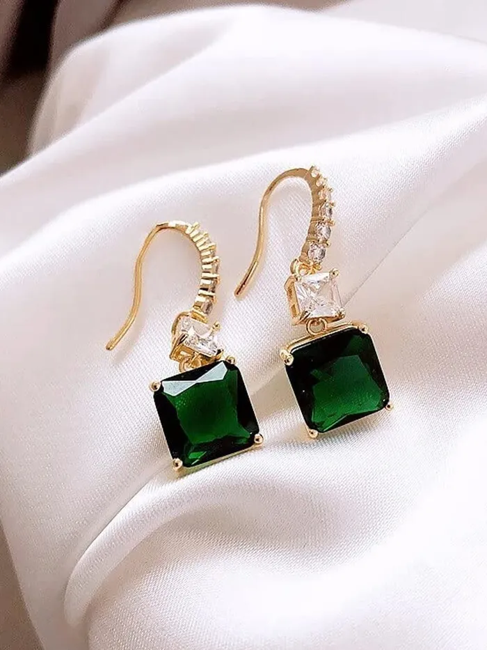 Earrings Yellow Chimes Kairangi Earrings For Women Green Color Crystal Studded Huggie Hoop With Rectangular Drop Earrings For Women and Girls