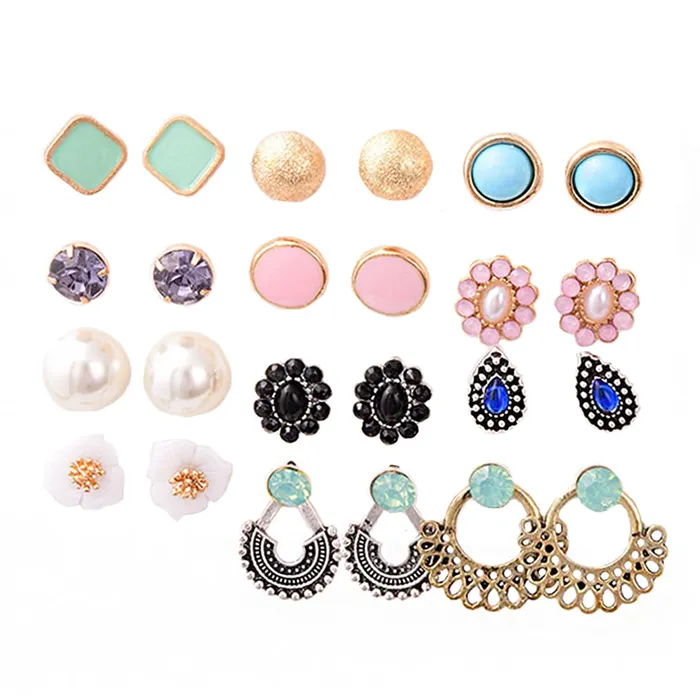 Earrings Yellow Chimes Kairangi Stud Earrings for Women Set of 12 Pairs Multicolor Stones Colourful Combo Stud Earrings For Women and Girls Earrings Yellow Chimes Kairangi Stud Earrings for Women Set of 12 Pairs Multicolor Stones Colourful Combo Stud Earrings For Women and Girls