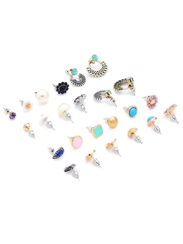 Earrings Yellow Chimes Kairangi Stud Earrings for Women Set of 12 Pairs Multicolor Stones Colourful Combo Stud Earrings For Women and Girls