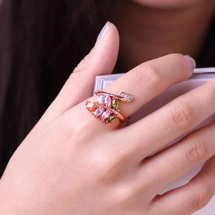 Earrings Yellow Chimes Rings for Women Beautiful Multicolor Ring Swiss Zircon Crystal Studded Ring for Women and GirlsSize US 8 Yellow Chimes