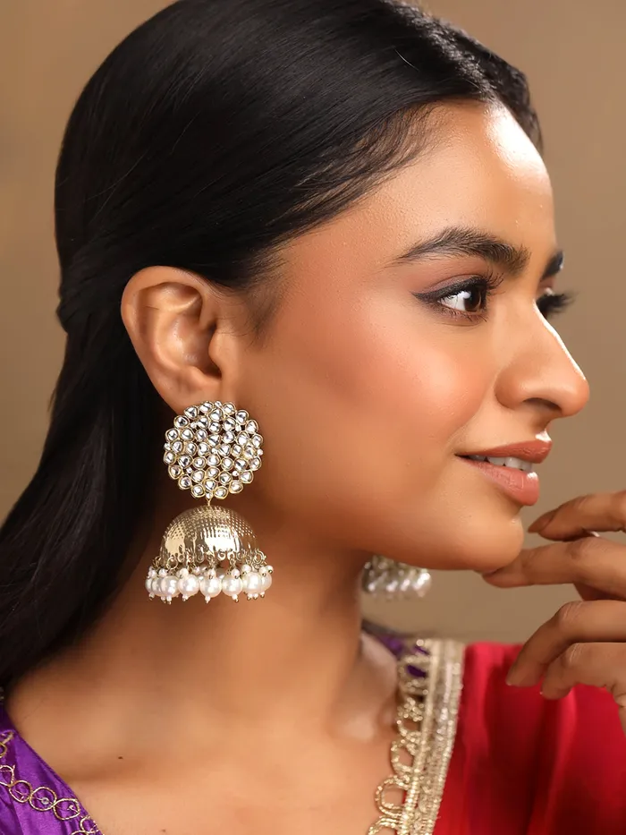 Earrings Yellow Chimes Traditional Golden Jhumka Earrings Elegant Gold Plated Design One Size Multicolor