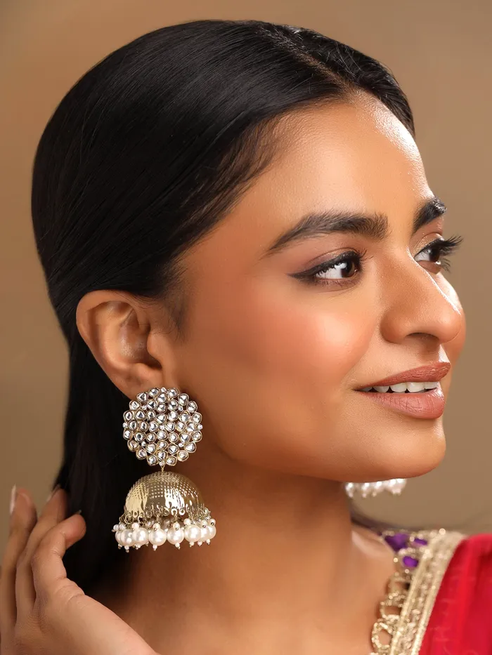 Earrings Yellow Chimes Traditional Golden Jhumka Earrings Elegant Gold Plated Design One Size Multicolor