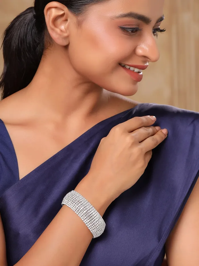 Earrings Yellow Chimes Valentine Gift for Girls Crystal Bracelet for Women White Crystal Platinum Plated Cuff Bracelet for Women and Girls Yellow Chimes