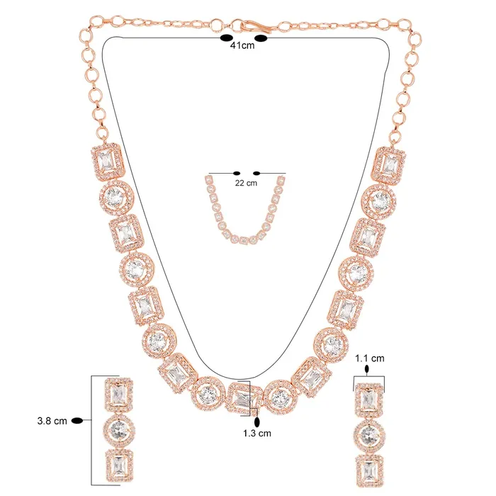 Earrings Yellow Chimes Yellow Chimes American Diamond Necklace Set For Women White Stone Rose Gold Jewellery Set For Women Diamond Necklace Set Birthday Gift for Girls Anniversary Gift for Wife