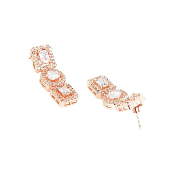 Earrings Yellow Chimes Yellow Chimes American Diamond Necklace Set For Women White Stone Rose Gold Jewellery Set For Women Diamond Necklace Set Birthday Gift for Girls Anniversary Gift for Wife