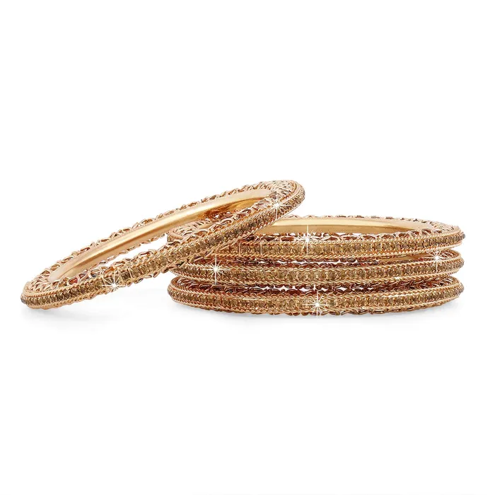 Earrings Yellow Chimes Yellow Chimes Antique Classic Look Studded Crystal Beads Gold Plated 4 Pcs Traditional Bangles Set for Women and Girls 24