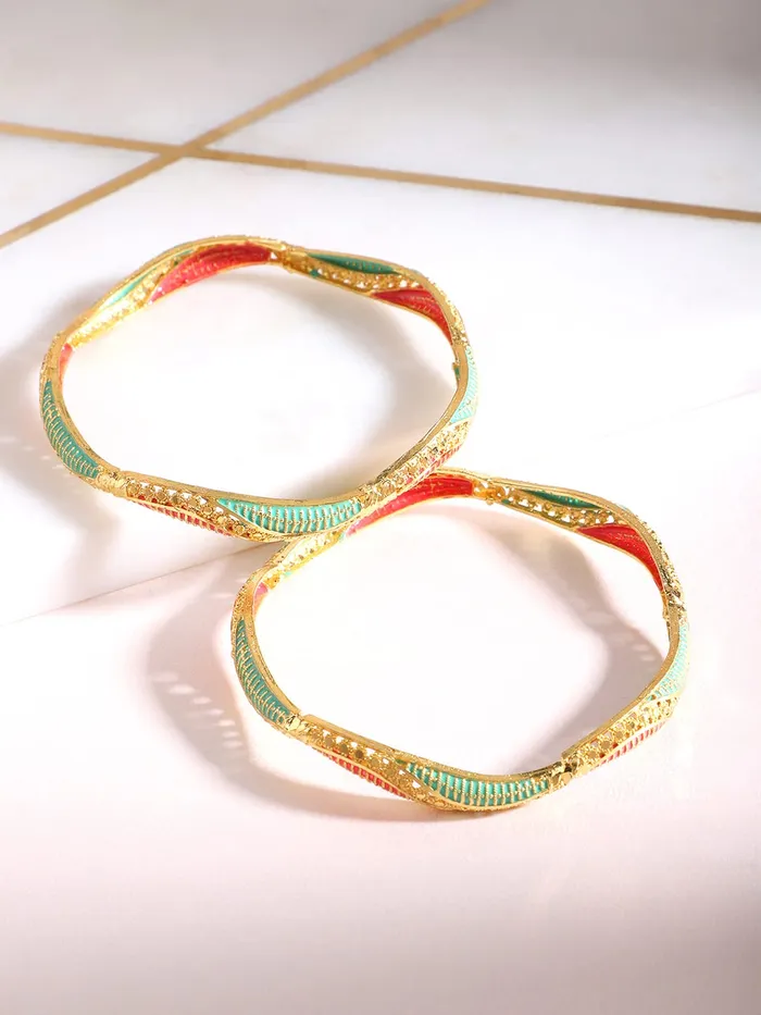 Earrings Yellow Chimes Yellow Chimes Bangles for Women Gold Toned Meenakari Touch Traditional Bangles for Women and Girls