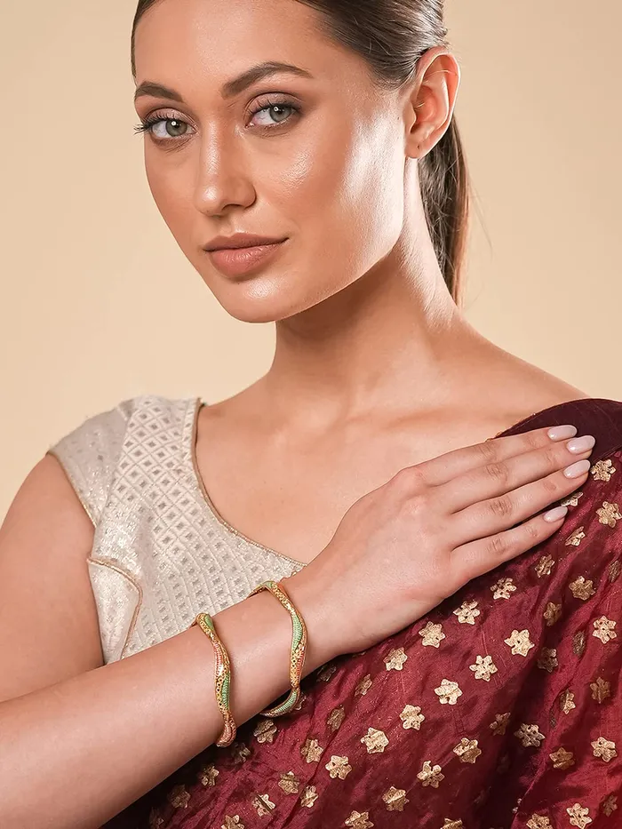 Earrings Yellow Chimes Yellow Chimes Bangles for Women Gold Toned Meenakari Touch Traditional Bangles for Women and Girls