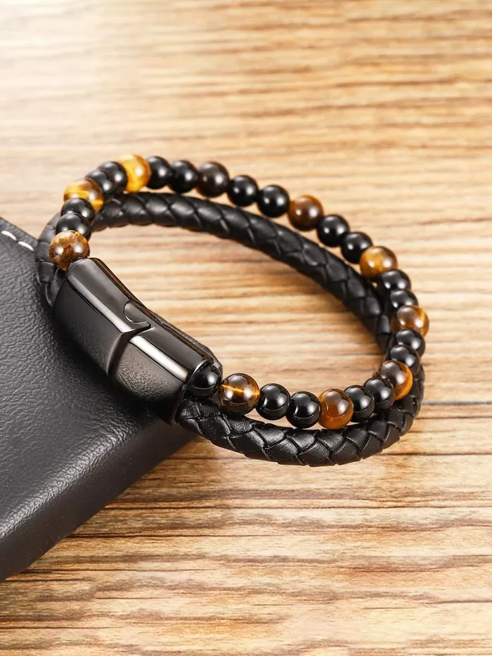 Earrings Yellow Chimes Yellow Chimes Bracelet For Men Black and Orange Beaded Stretchable Bracelet For Men and Boys