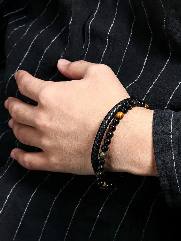 Earrings Yellow Chimes Yellow Chimes Bracelet For Men Black and Orange Beaded Stretchable Bracelet For Men and Boys