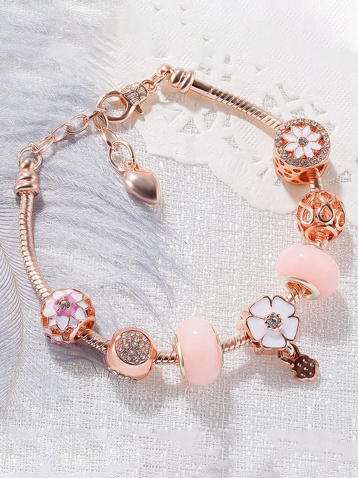 Earrings Yellow Chimes Yellow Chimes Bracelet for Women and Girls Rose Gold Crystal Pandora Bracelets for Women Rosegold Plated Crystal Pandora Charm Bracelet Birthday Gifts For Women Valentine Gift for Girls