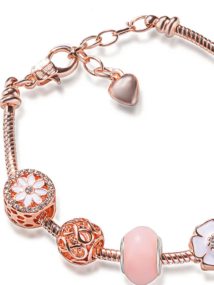 Earrings Yellow Chimes Yellow Chimes Bracelet for Women and Girls Rose Gold Crystal Pandora Bracelets for Women Rosegold Plated Crystal Pandora Charm Bracelet Birthday Gifts For Women Valentine Gift for Girls