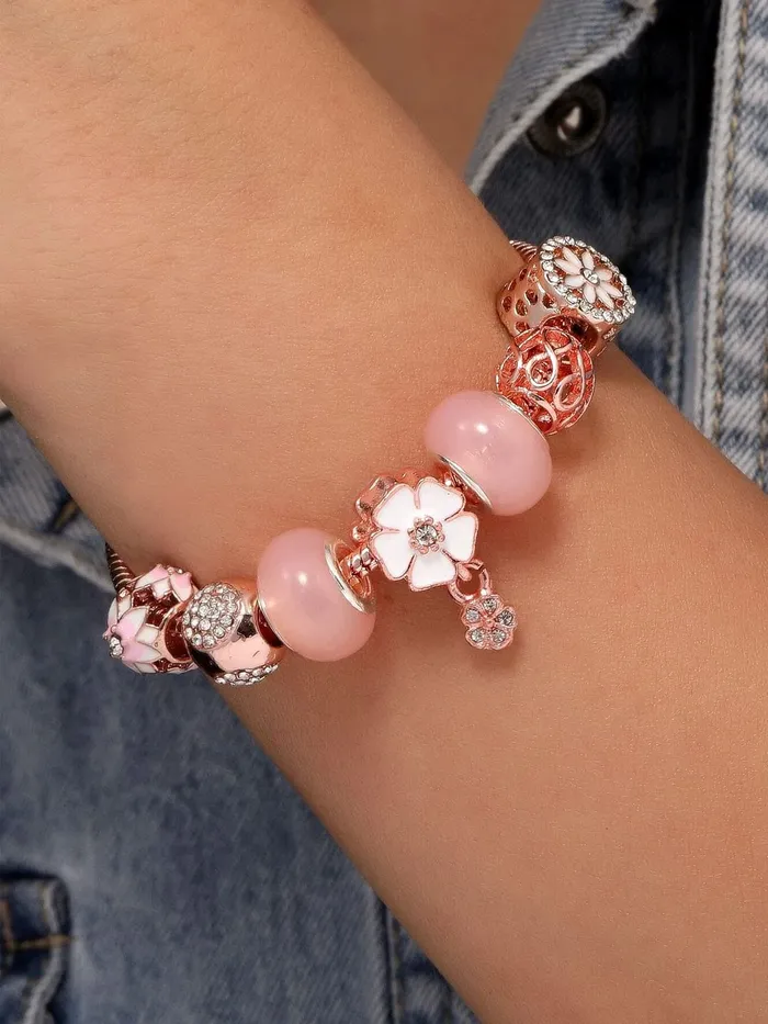 Earrings Yellow Chimes Yellow Chimes Bracelet for Women and Girls Rose Gold Crystal Pandora Bracelets for Women Rosegold Plated Crystal Pandora Charm Bracelet Birthday Gifts For Women Valentine Gift for Girls