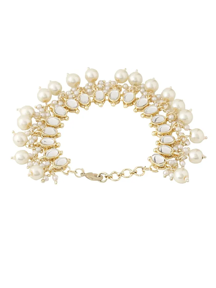 Earrings Yellow Chimes Yellow Chimes Bracelets for Women Gold Toned Kundan Studded Pearl Drop Traditional Adjustable Bracelet for Women and Girls