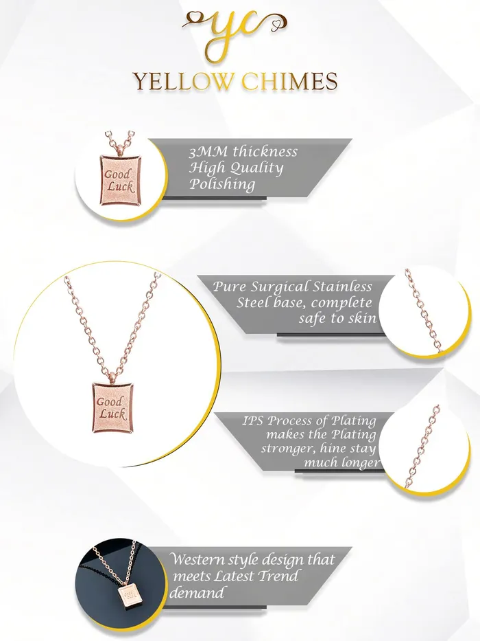 Earrings Yellow Chimes Yellow Chimes Chain Pendant for Women Rose Gold Plated Stainless Steel Shiny Chain Pendant Necklace for Girls and Women Design1