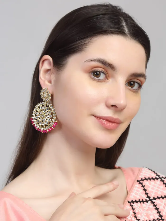 Earrings Yellow Chimes Yellow Chimes Chandbali Earrings for Women Gold Plated Kundan Studded Pink Pearl Drop Earrings For Women And Girls