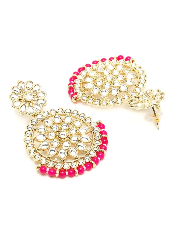 Earrings Yellow Chimes Yellow Chimes Chandbali Earrings for Women Gold Plated Kundan Studded Pink Pearl Drop Earrings For Women And Girls