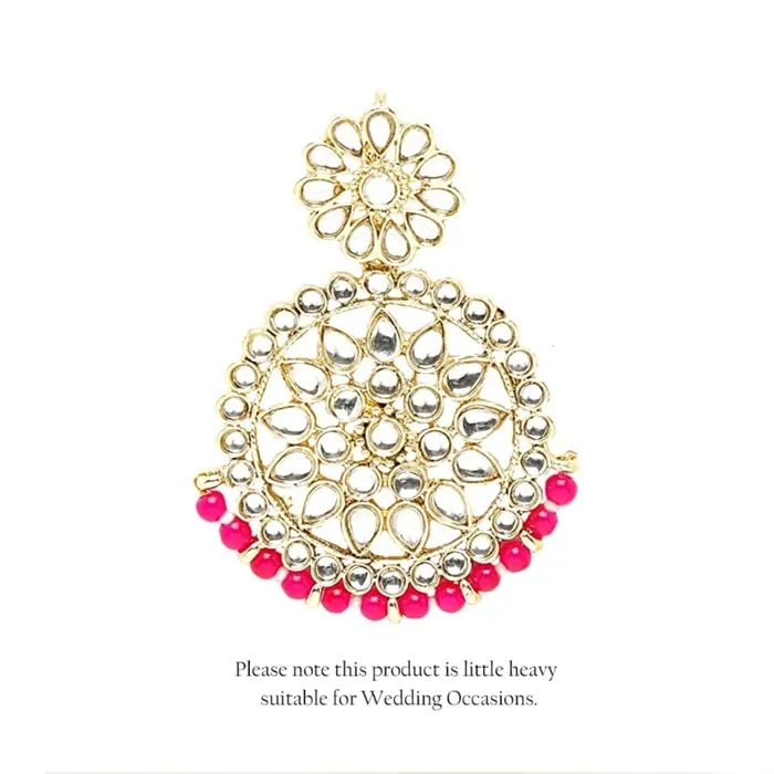 Earrings Yellow Chimes Yellow Chimes Chandbali Earrings for Women Gold Plated Kundan Studded Pink Pearl Drop Earrings For Women And Girls