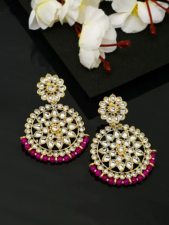 Earrings Yellow Chimes Yellow Chimes Chandbali Earrings for Women Gold Plated Kundan Studded Pink Pearl Drop Earrings For Women And Girls