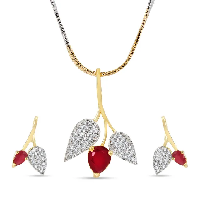 Earrings Yellow Chimes Yellow Chimes Classic Pink ADAmerican Diamond Studded 18K Gold Plated Designer Leafy Pendant Set with Earrings for Women Girls Earrings Yellow Chimes Yellow Chimes Classic Pink ADAmerican Diamond Studded 18K Gold Plated Designer Leafy Pendant Set with Earrings for Women Girls