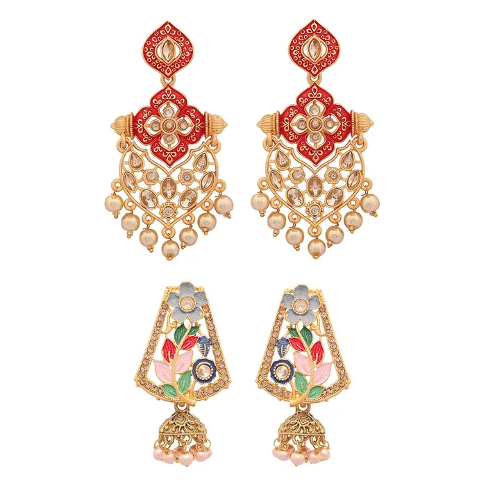 Earrings Yellow Chimes Yellow Chimes Combo of 2 Pairs Ethnic Gold Plated Matte Finish Traditional Meenakari Dangler Jhumka Earrings for Women and Girls gold multicolour medium YCTJER392MKFLCMC Earrings Yellow Chimes Yellow Chimes Combo of 2 Pairs Ethnic Gold Plated Matte Finish Traditional Meenakari Dangler Jhumka Earrings for Women and Girls gold multicolour medium YCTJER392MKFLCMC