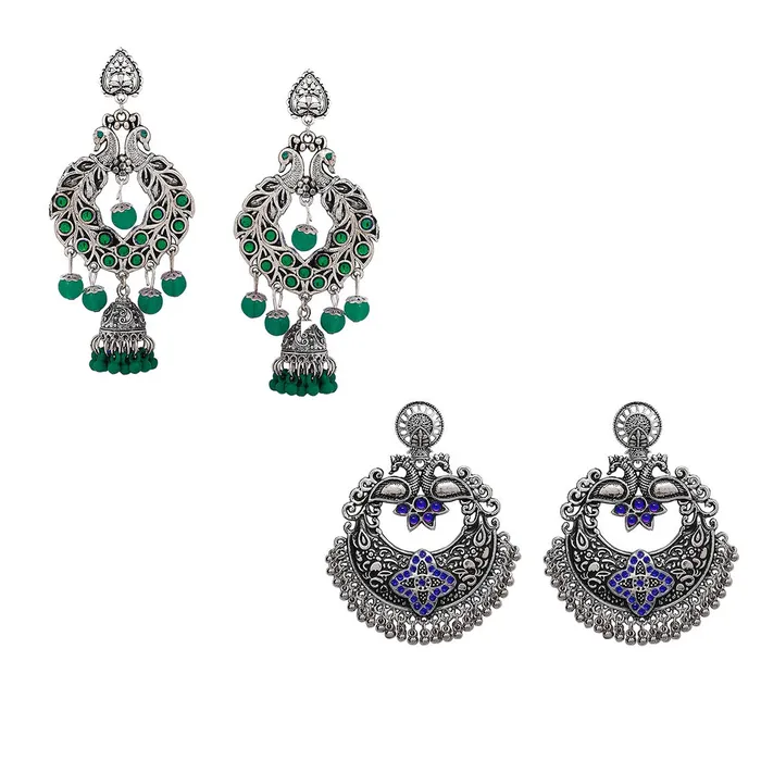 Earrings Yellow Chimes Yellow Chimes Combo of 2 Pairs Ethnic Silver Oxidised Floral Design Beads Studded Stones Chandbali Jhumka Earrings for Women and Girls medium YCTJERCHNDNGLRCGRBL green blue Earrings Yellow Chimes Yellow Chimes Combo of 2 Pairs Ethnic Silver Oxidised Floral Design Beads Studded Stones Chandbali Jhumka Earrings for Women and Girls medium YCTJERCHNDNGLRCGRBL green blue