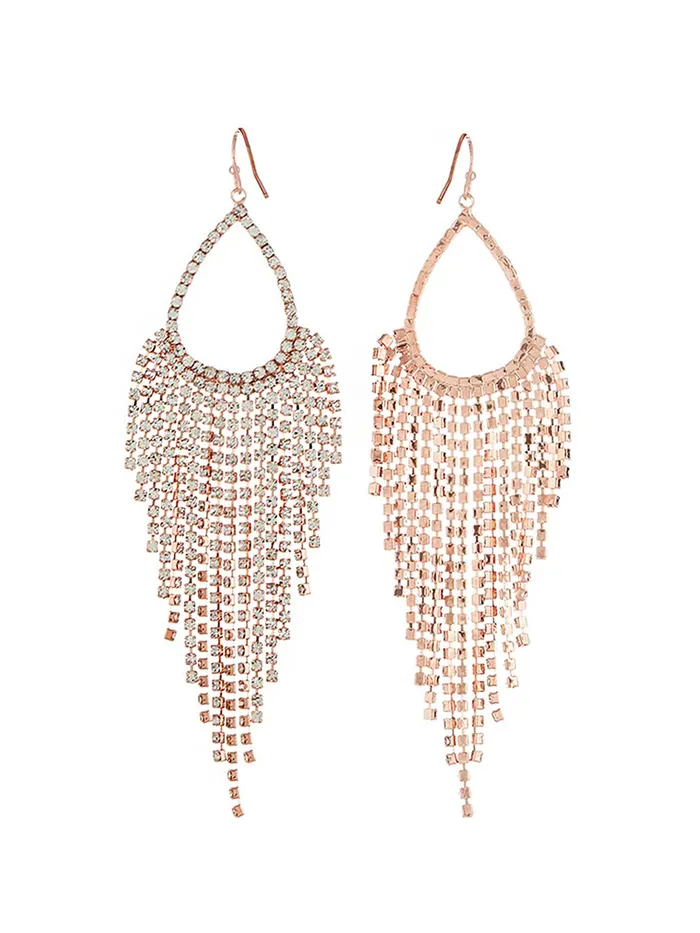 Earrings Yellow Chimes Yellow Chimes Crystal Earrings for Women White Crystal Rose Gold Plated Danglers Earrings for Women and Girls