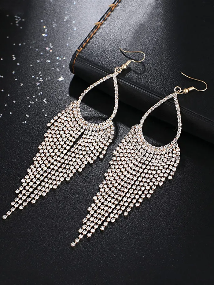 Earrings Yellow Chimes Yellow Chimes Crystal Earrings for Women White Crystal Rose Gold Plated Danglers Earrings for Women and Girls
