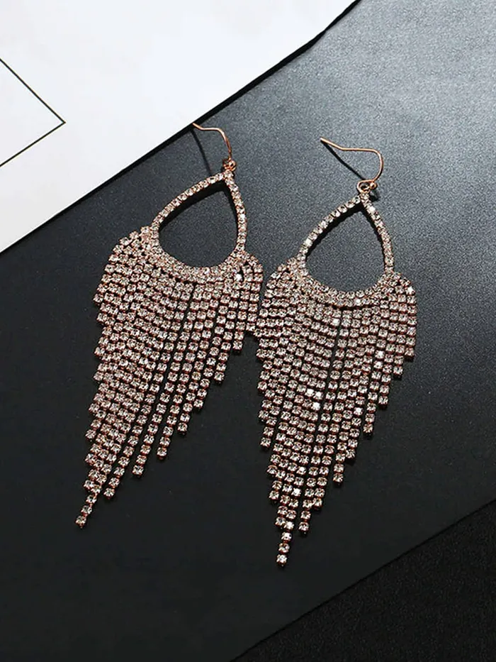 Earrings Yellow Chimes Yellow Chimes Crystal Earrings for Women White Crystal Rose Gold Plated Danglers Earrings for Women and Girls